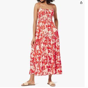The Drop Women's Tavia Tie-Front Tiered Maxi Dress Tomato Red Size L